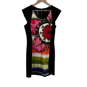 Desigual‎ Singapur Rep Sheath Mini Dress M Black Multicolor Floral Abstract Y2K